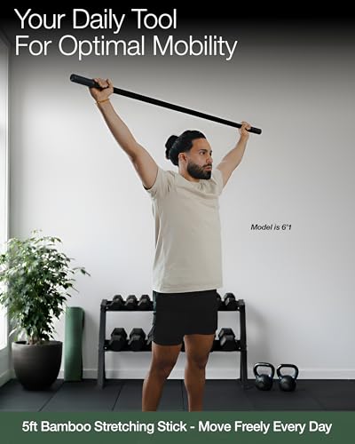 5ft Yoga Stick, Bamboo Stretching Stick for Mobility, Flexibility & Balance