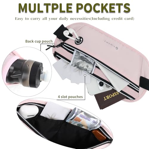 Slim Running Belt for Women Men Runners Fanny Packs With Phone Holder Hidden Pockets Exercise Waist Bag for Marathon Workout - color: Pink/T2085