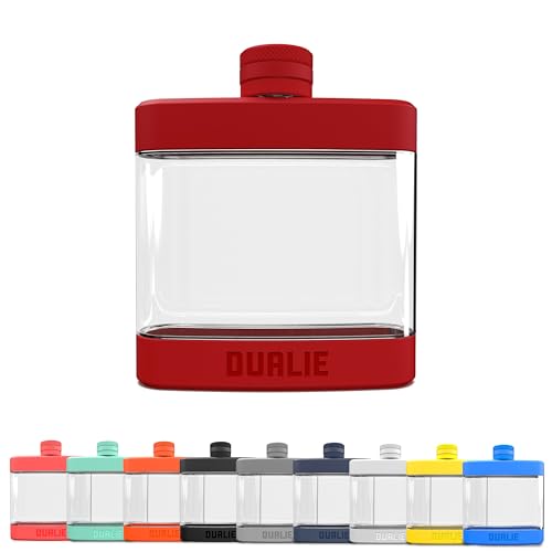 DUALIE 6 oz Hip Flask for Liquor - Shatterproof Alcohol Flasks with Clear Tritan Plastic and Silicone Grip - Flask Gift for Men & Women - Burnt Red - color: Burnt Red