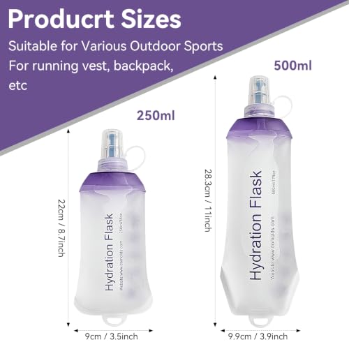 CLINTT 250ml Soft Flask, Foldable Running Water Bottle, TPU Folding Soft Water Flask, BPA-Free Collapsible Flask for Hydration Pack Running Vest, Cycling, Climbing, Hiking - 1Pcs, Purple - color: 1pcs, 250ml Purple