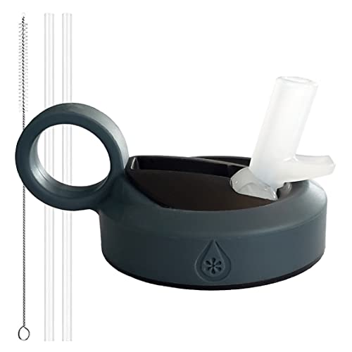 Paravalve High Performance Straw Lid for wide mouth water bottles, Leak-Proof, Smart-Vent, Insulated, Soft Touch Ring Handle, BPA Free - color: Gray - Ring