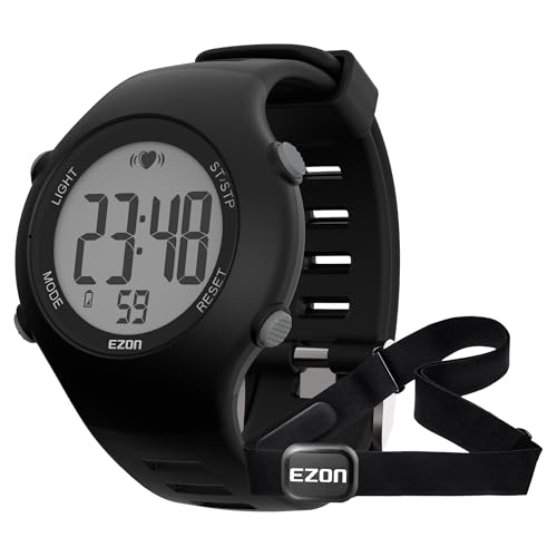 EZON Heart Rate Monitor Chest Strap and Digital Watch,5ATM Waterproof Fitness Tracker with HRM,Calories Burned,Stopwatch and Hourly Chime - Ideal Fitness Presents for Men and Women