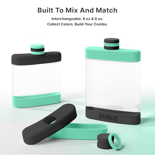 DUALIE 8 oz Hip Flask for Liquor - Shatterproof Alcohol Flasks with Clear Tritan Plastic and Silicone Grip - Flask Gift for Men & Women - Seafoam - color: Seafoam