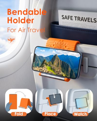 Airplane Phone Holder, Flexible Silicone Aluminum Phone Holder - color: Orange+Black
