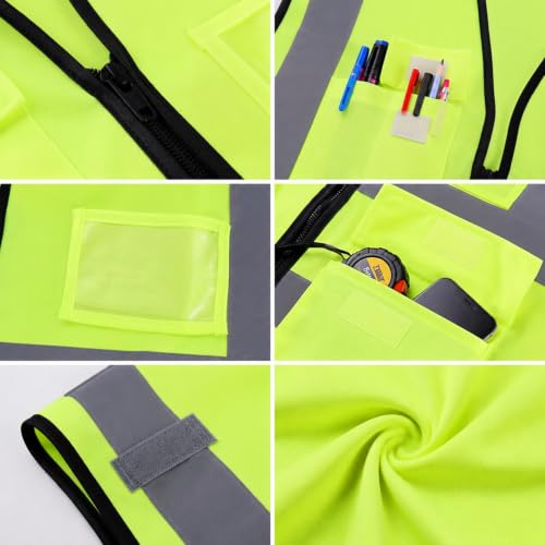 High Visibility Safety Vest with Reflective Strips & Pockets - color: Green, size: Small
