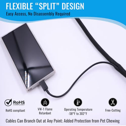 1/2" - 10Ft Split Braided Cable Sleeve, Wire Loom Tubing, Black - size: 1/2" - 10Ft