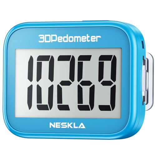 NESKLA 3D Pedometer, Simple Step Counter with Large LCD Display for Walking - color: Blue