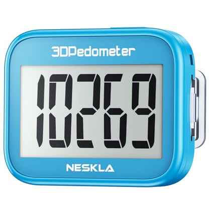NESKLA 3D Pedometer, Simple Step Counter with Large LCD Display for Walking - color: Blue