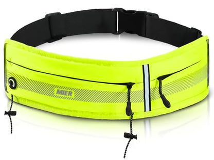 MIER Running Belt for Women & Men, Fanny Pack with Marathon Bib Clip, Neon - color: Neon Yellow