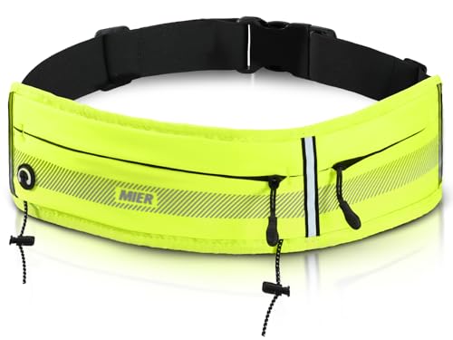 MIER Running Belt for Women & Men, Fanny Pack with Marathon Bib Clip, Neon - color: Neon Yellow