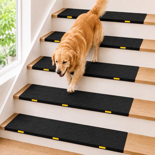 BESEA Rubber Stair Treads Non Slip 36" x 10" 5 Pack Outdoor Stair Treads - size: 5