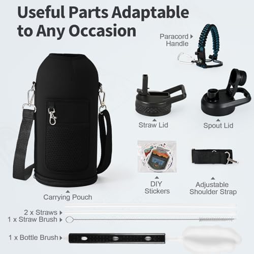 WixByti 87 oz Insulated Water Bottle with Straw, Stainless Steel Water Jug - color: Blue/Black Gradient, size: 87 Ounces