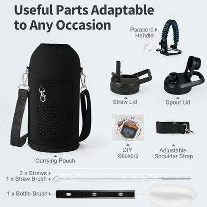 WixByti 87 oz Insulated Water Bottle with Straw, Stainless Steel Water Jug - color: Blue/Black Gradient, size: 87 Ounces