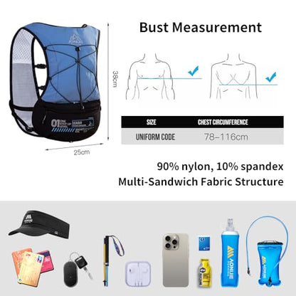 ICE FLAME Hydration Backpack Vest, 5L Multifunctional Outdoor Running Backpack fit 6.8 Inches Phone for Marathon Training, Hiking, Trail and Walking - style: Blue 1.5L bladder & 2*500ml flask