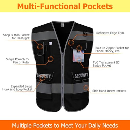 TCCFCCT Security Vest for Men Women 9 Pockets Hi Vis Safety Vest, Black XL - color: Black-bison 09, size: X-Large