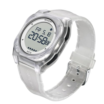 FANMIS Men's Digital Sports Watch Big Face Stopwatch Outdoor Rubber Strap - color: Turquoise White