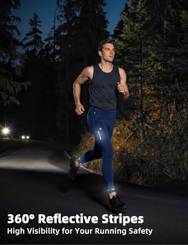 Mens Compression Pants with Pockets Quick-Dry Running Tights Spandex - color: Blue, size: Medium