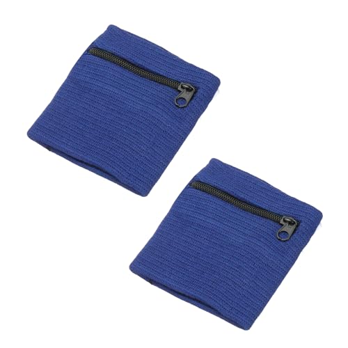 Wrist Wallet Wristband with Zipper, Cotton Wrist SweatBands Sports Absorb Sweat Wristbands - color: Sapphire Blue