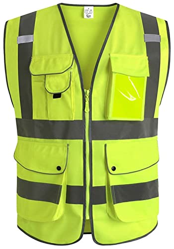 XIAKE 9 Pockets Class 2 High Visibility Reflective Safety Vest for Men Women,Meets ANSI/ISEA Standard - color: Yellow, size: XX-Large