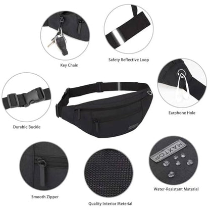MAXTOP Large Fanny Pack for Women Men Crossbody Bag with 4-Zipper Pockets - color: Black
