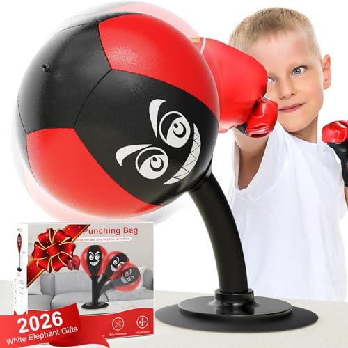 HZG Desktop Punching Bag, Stress Buster with Suction Cup for Office Table and Counters, Heavy Duty Stress Relief Ball, Desk Boxing Punch Ball, Funny Toys for Kids Coworkers and Friends - color: red