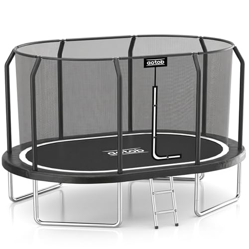 AOTOB 8×12FT Oval Trampoline - Perfect Outdoor Large Trampolines for Kids - Gymnastics Style Trampoline with Enclosure Net - Supports Up to 400 lbs-Black