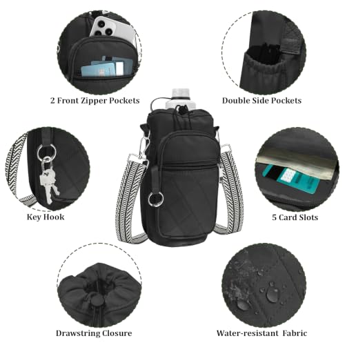 Water Bottle Bag Crossbody with Adjustable Strap, Insulated Water Bottle Sling Bag with Phone Pocket for Hiking - color: Black