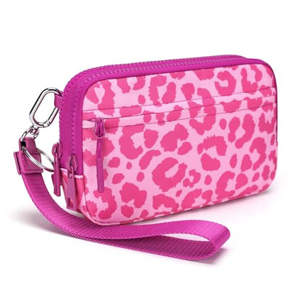 FODOKO Wristlet wallets for Women RFID crossbody bags with 4 Zippers - color: Red Leopard