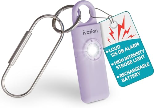 Ivation Personal Rechargeable SOS Alarm, Pocket Size Loud 130dB Sound Safety Siren & LED Panic Strobe Light with Carabiner Keychain Clip for Women, Children & Seniors, Lavender - color: Lavender