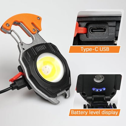 MAKDAK 2PC Keychain Flashlight Rechargeable Cob Keychain Work Light 7 Modes 1600Lumen High Lumen Flashlights for Emergencies,EDC - color: (Orange and Blue)*1PC