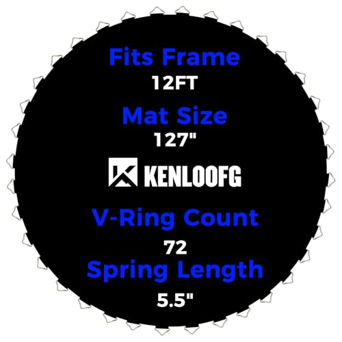 Trampoline Replacement Mat,72/96 V-Rings,Fits 12/14/15ft Trampoline Frame & 5.5"-7" Springs - color: Black, size: 12FT|127"Dia|72 V-Rings|Fits 5.5" Springs Length