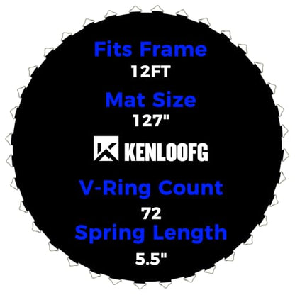Trampoline Replacement Mat,72/96 V-Rings,Fits 12/14/15ft Trampoline Frame & 5.5"-7" Springs - color: Black, size: 12FT|127"Dia|72 V-Rings|Fits 5.5" Springs Length