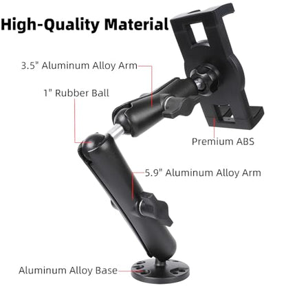 Dashboard Mount Tablet Holder for Truck, Heavy Duty Drill Base with Aluminum Arm Tablet Mount for Car, Wall, Boat, Desk, Compatible with iPad Pro Air Mini, 4.7-12.9″ Tablets and Phones (PTM-28)