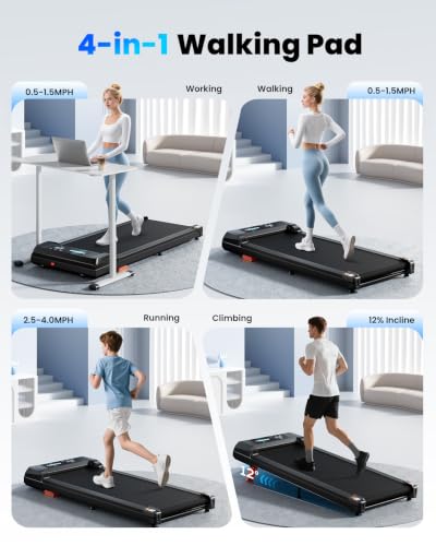 Under Desk Walking Pad Treadmill for Home - color: Black