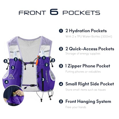 Haimont 10L Trail Running Hydration Vest with Soft Flasks - color: Purple, size: Small