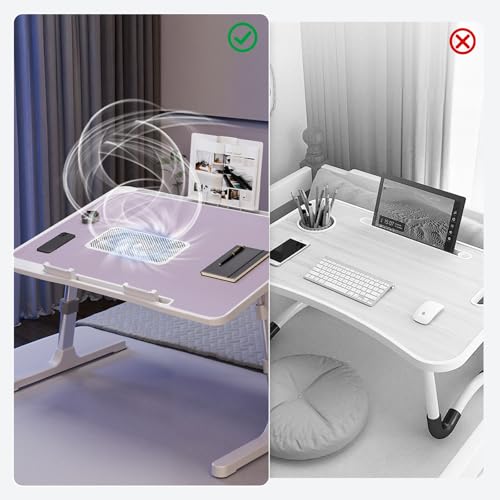 iXTRA Adjustable Laptop Lap Desk with Cooling Fan USB Light for Adults 56x32cm,Purple - color: Purple+holder,56x32cm