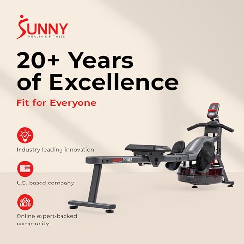 Sunny Health & Fitness Premium Water Rower w/Intensive Dynamic Real-Time Resistance, 300 LB Capacity Flip-able Rowing Machine for Home Training, Optional Free SunnyFit App Connection - color: Grey