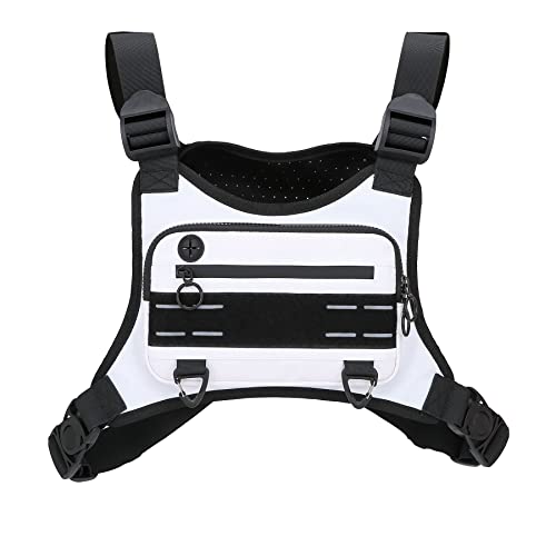 Muserise Sports Chest Bag For Men Women, Water Resistant Lightweight Front Chest Pack, Running Vest Bag With Built-In Phone Holder & Extra Storage For Workouts, Running, Cycling (White) - color: White