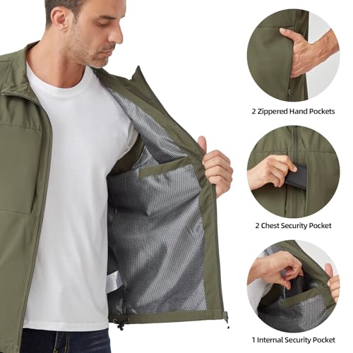 Men's Lightweight Outerwear Vest Softshell Sleeveless Jacket - color: Green, size: Medium