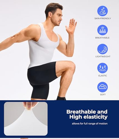 TAILONG Mens Compression Shirt - Slimming Body Shaper Sleeveless Workout Tank Top Undershirts Tummy Control Vest - color: White, size: XX-Large
