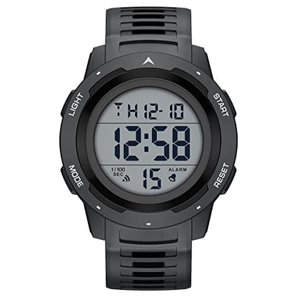 GOLDEN HOUR Mens Waterproof Digital Sport Watches Wide Screen Easy Read Display Military Style with Rubber Strap - color: black