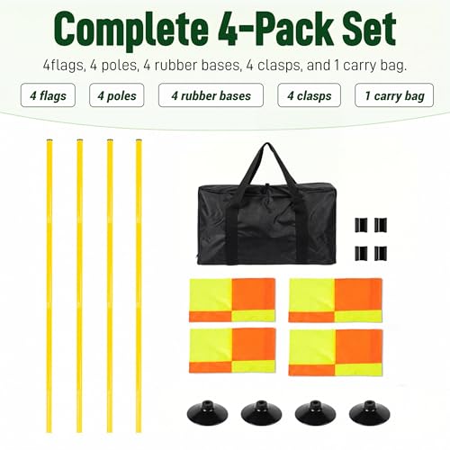 4 Set Soccer Corner Flags, 5 FT Adjustable Poles, Rubber Bases