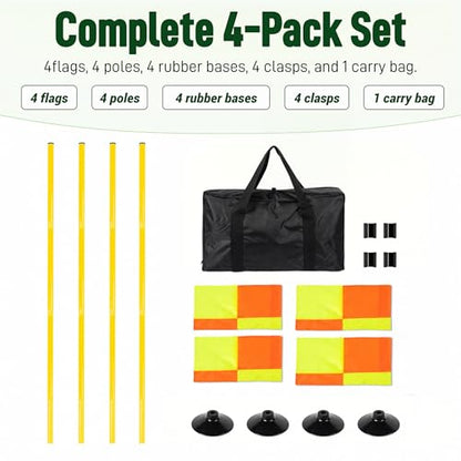 4 Set Soccer Corner Flags, 5 FT Adjustable Poles, Rubber Bases