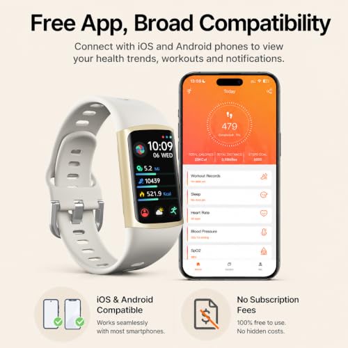 FITVII Slim Fitness Tracker for Women Men, Fitness Watch for Android iOS - color: Off white