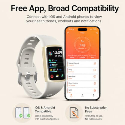 FITVII Slim Fitness Tracker for Women Men, Fitness Watch for Android iOS - color: Off white
