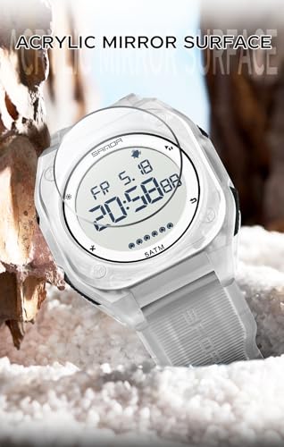 FANMIS Men's Digital Sports Watch Big Face Stopwatch Outdoor Rubber Strap - color: Turquoise White