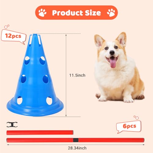 Garvee Dog Agility Hurdle Cone Set — 12 Cones & 6 Rods, Adjustable Height