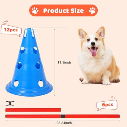 Garvee Dog Agility Hurdle Cone Set — 12 Cones & 6 Rods, Adjustable Height