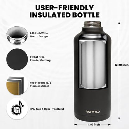RAYMYLO Insulated Water Bottle 87 oz, Triple Wall Vacuum Stainless Steel - color: Magic Black, size: 87 Ounces