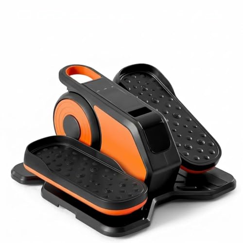 Compact Elliptical Machine - Portable Magnetic Resistance Trainer with LED Display, 12-Level Adjustable Speed, Low Impact Cardio Exerciser for Home and Office, Orange